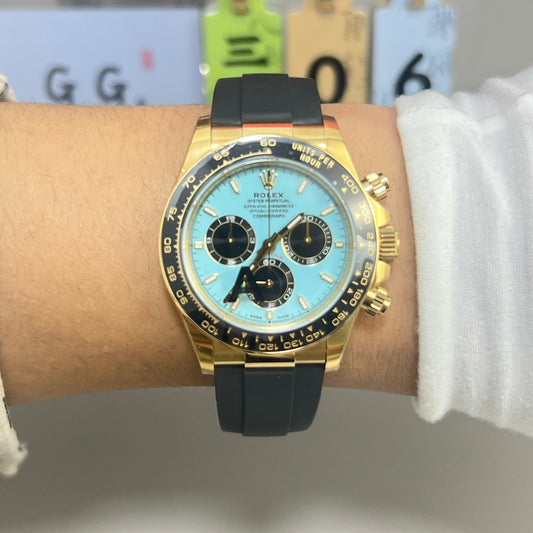 Rolex Daytona Yellow Gold Turquoise Dial Rubber Strap