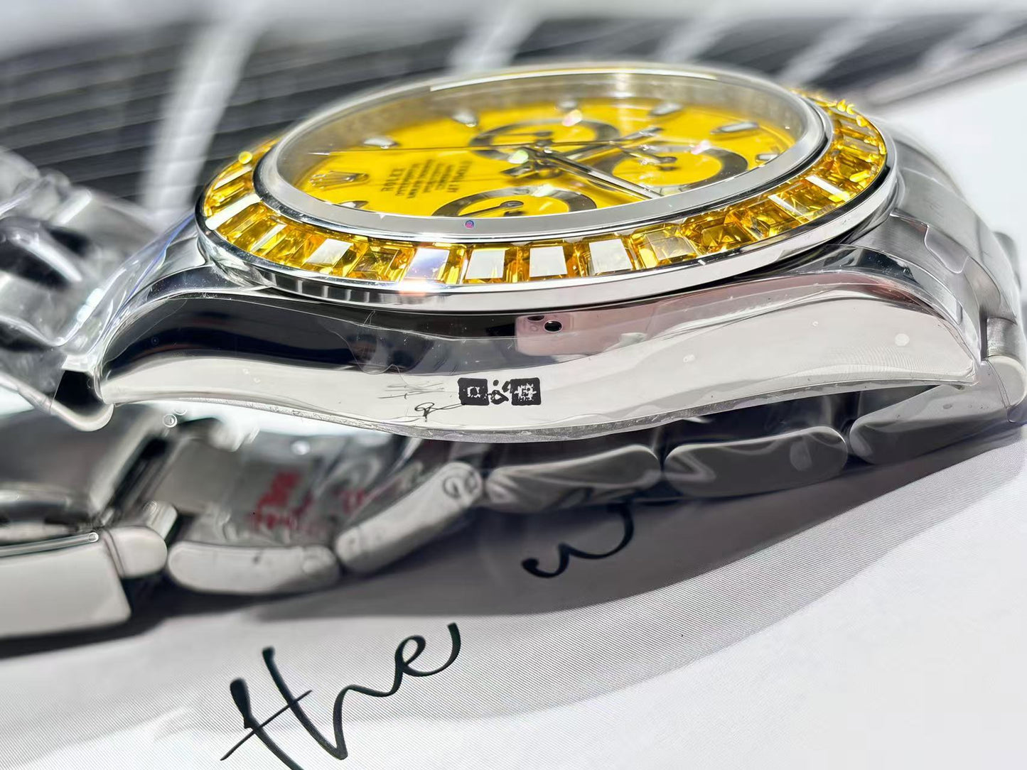 Rolex Daytona Yellow Dial Diamond Bezel Watch