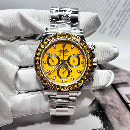 Rolex Daytona Yellow Dial Diamond Bezel Watch