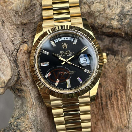 Rolex Day-Date 40 Yellow Gold Black Diamond Dial
