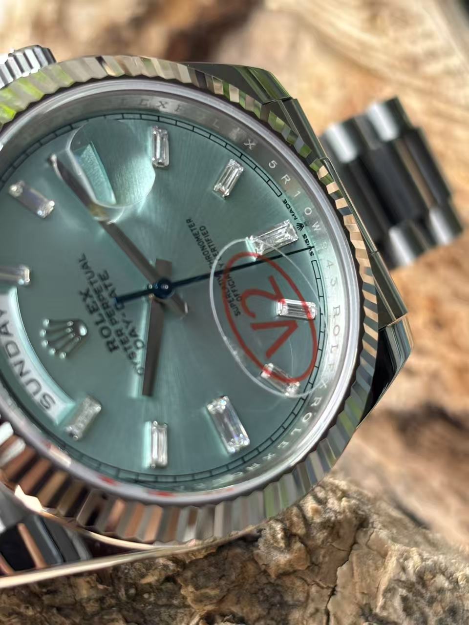 Rolex Day-Date Platinum Ice Blue Fluted Bezel Watch