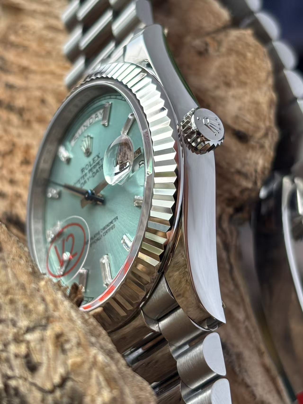 Rolex Day-Date Platinum Ice Blue Fluted Bezel Watch