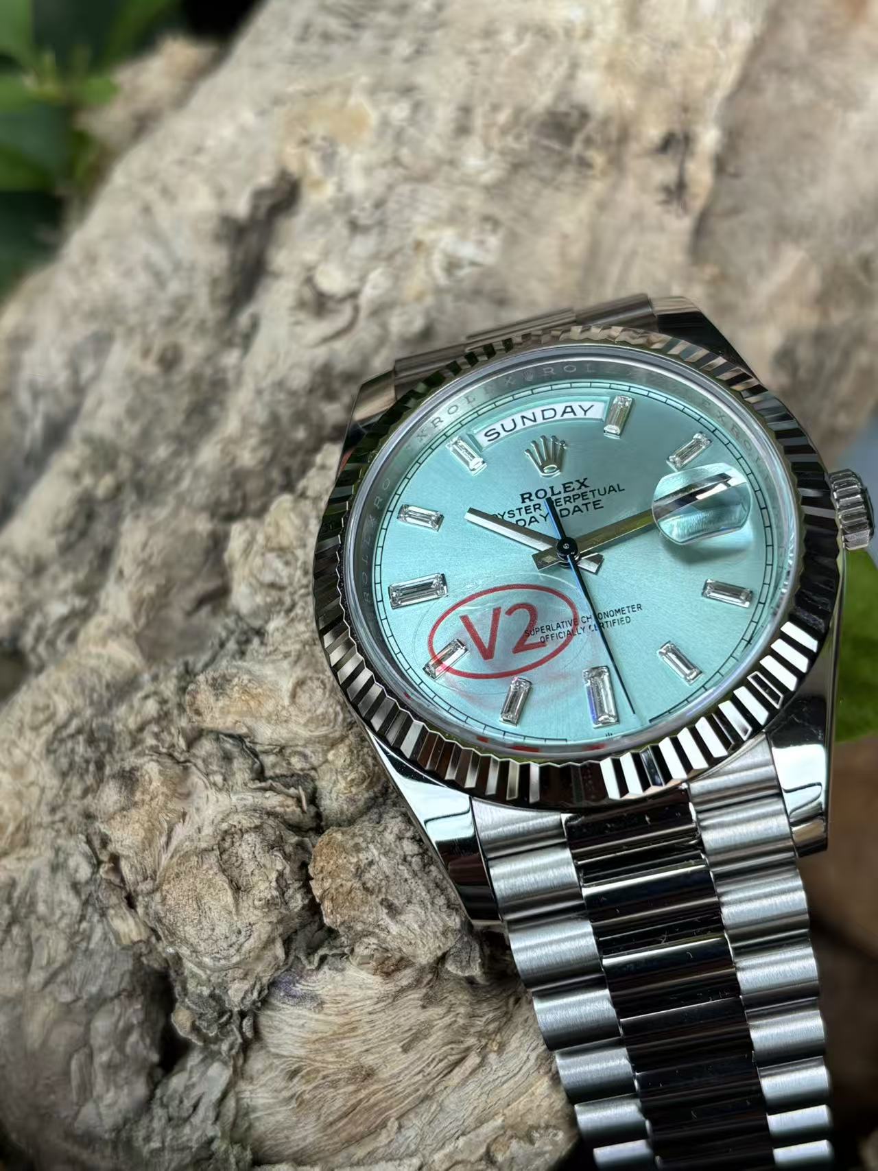 Rolex Day-Date Platinum Ice Blue Fluted Bezel Watch