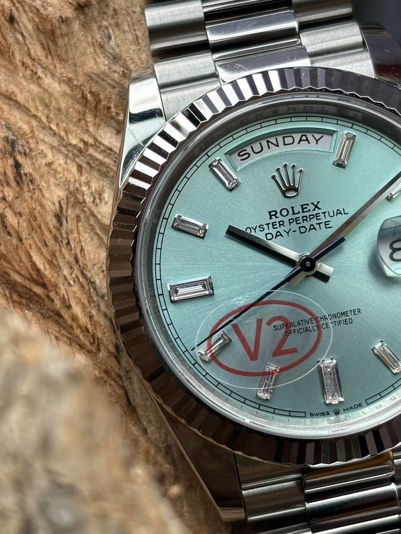 Rolex Day-Date Platinum Ice Blue Fluted Bezel Watch