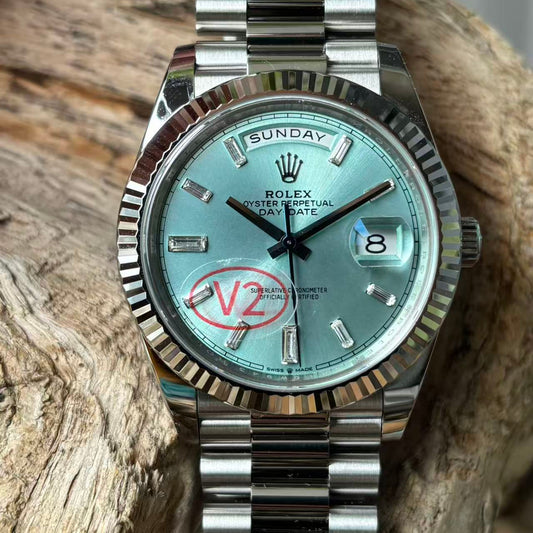 Rolex Day-Date Platinum Ice Blue Fluted Bezel Watch