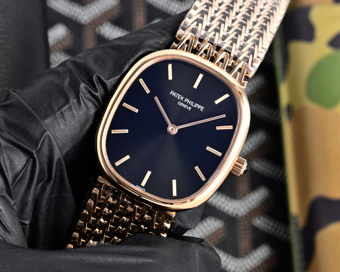 Patek Philippe Golden Ellipse Rose Gold Watch with Blue Sunburst Dial
