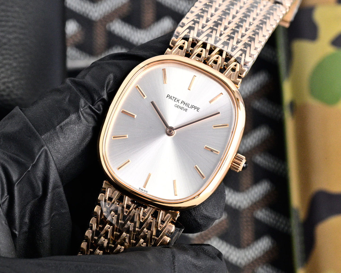 Patek Philippe Golden Ellipse Rose Gold Luxury Watch with Linked Bracelet