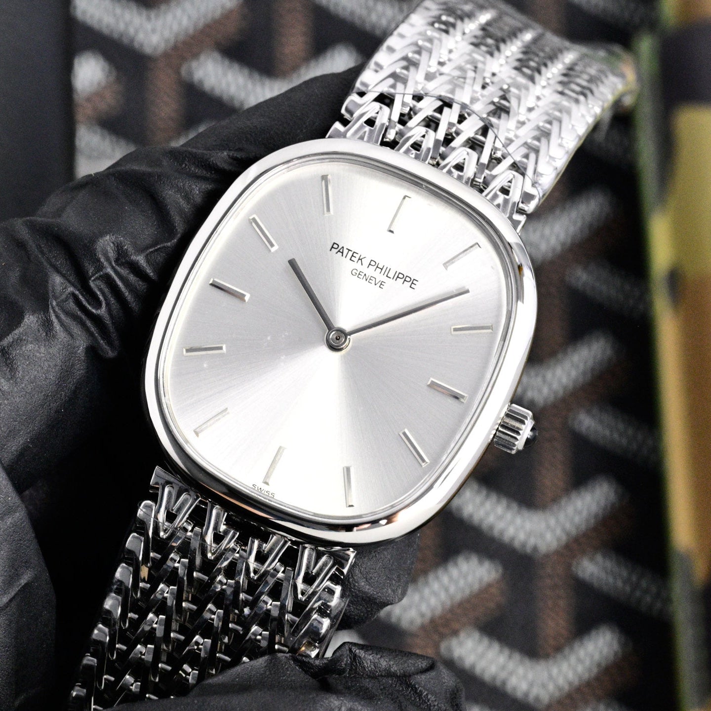 Patek Philippe Golden Ellipse Silver Chain Bracelet Watch