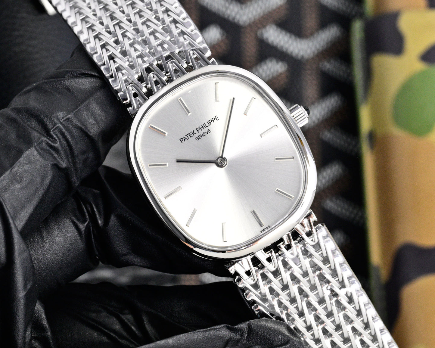 Patek Philippe Golden Ellipse Silver Chain Bracelet Watch