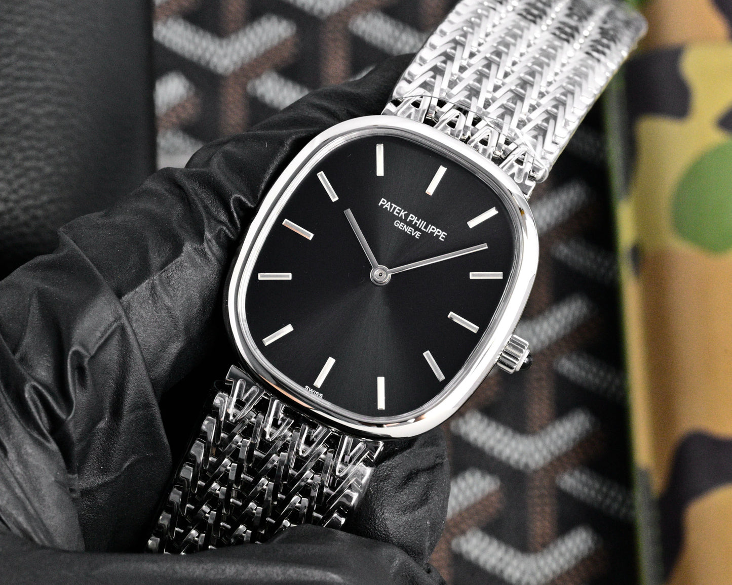 Patek Philippe Golden Ellipse Silver Chain Bracelet Watch