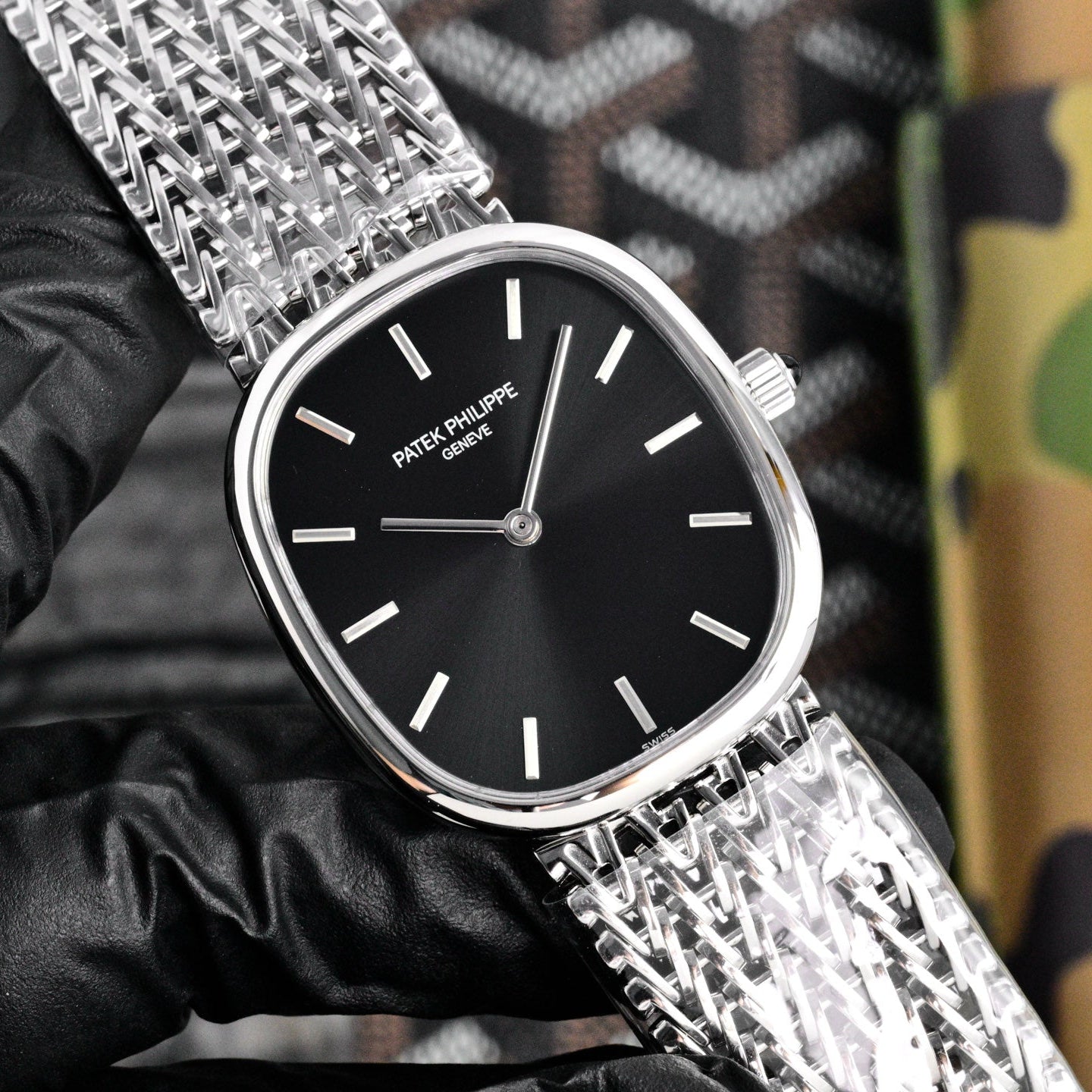 Patek Philippe Golden Ellipse Silver Chain Bracelet Watch