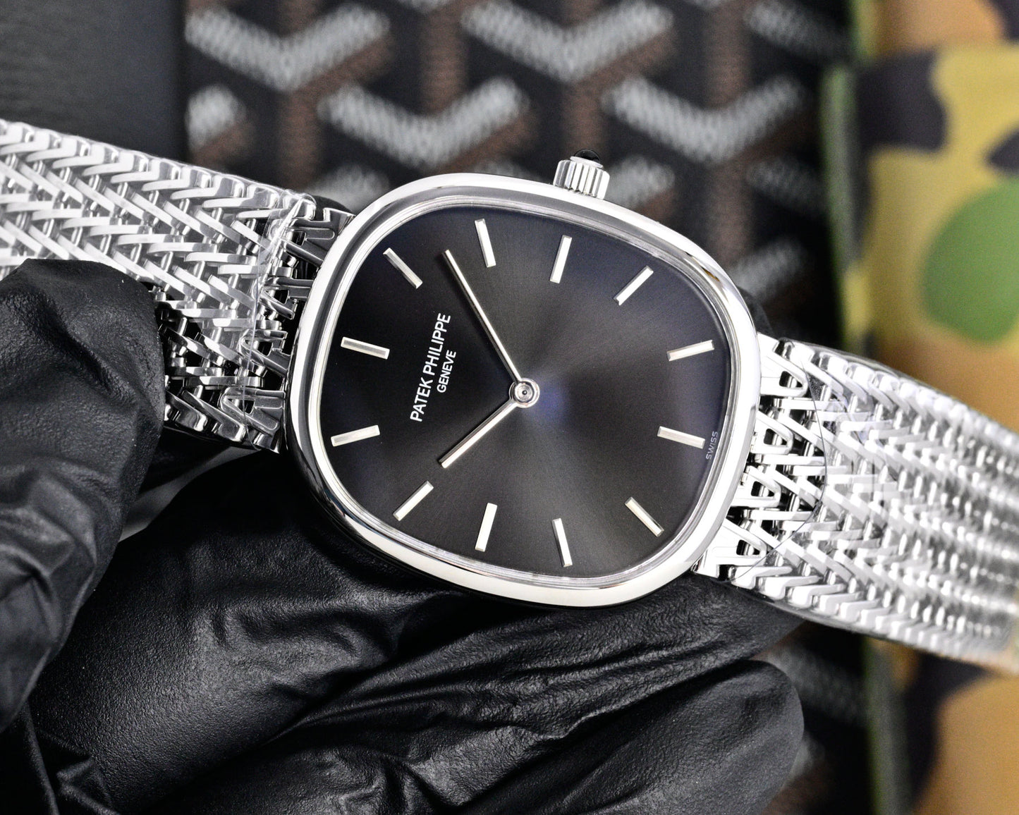 Patek Philippe Golden Ellipse Silver Chain Bracelet Watch