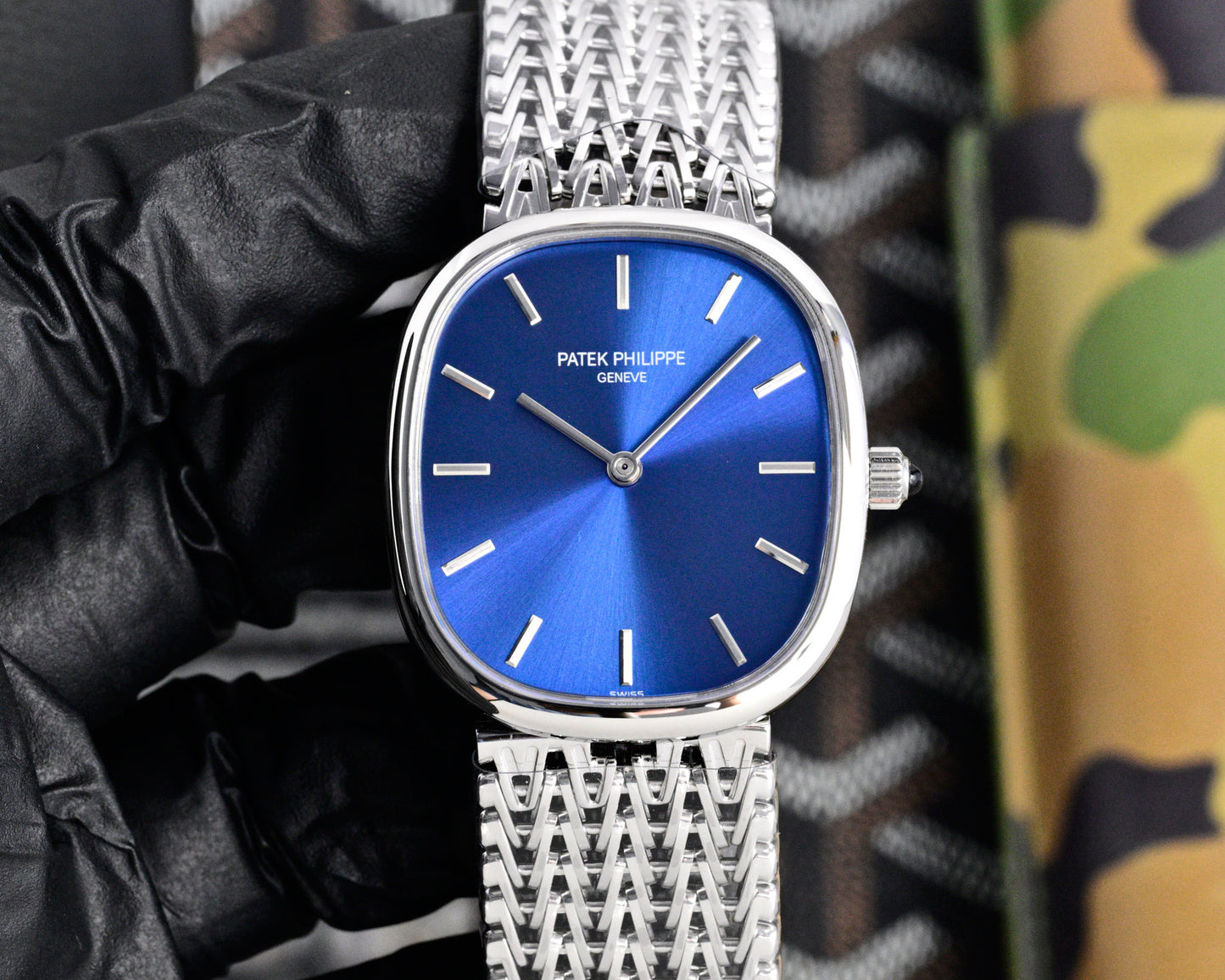 Patek Philippe Golden Ellipse Silver Chain Bracelet Watch