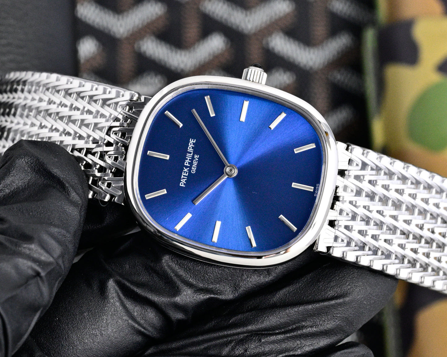 Patek Philippe Golden Ellipse Silver Chain Bracelet Watch
