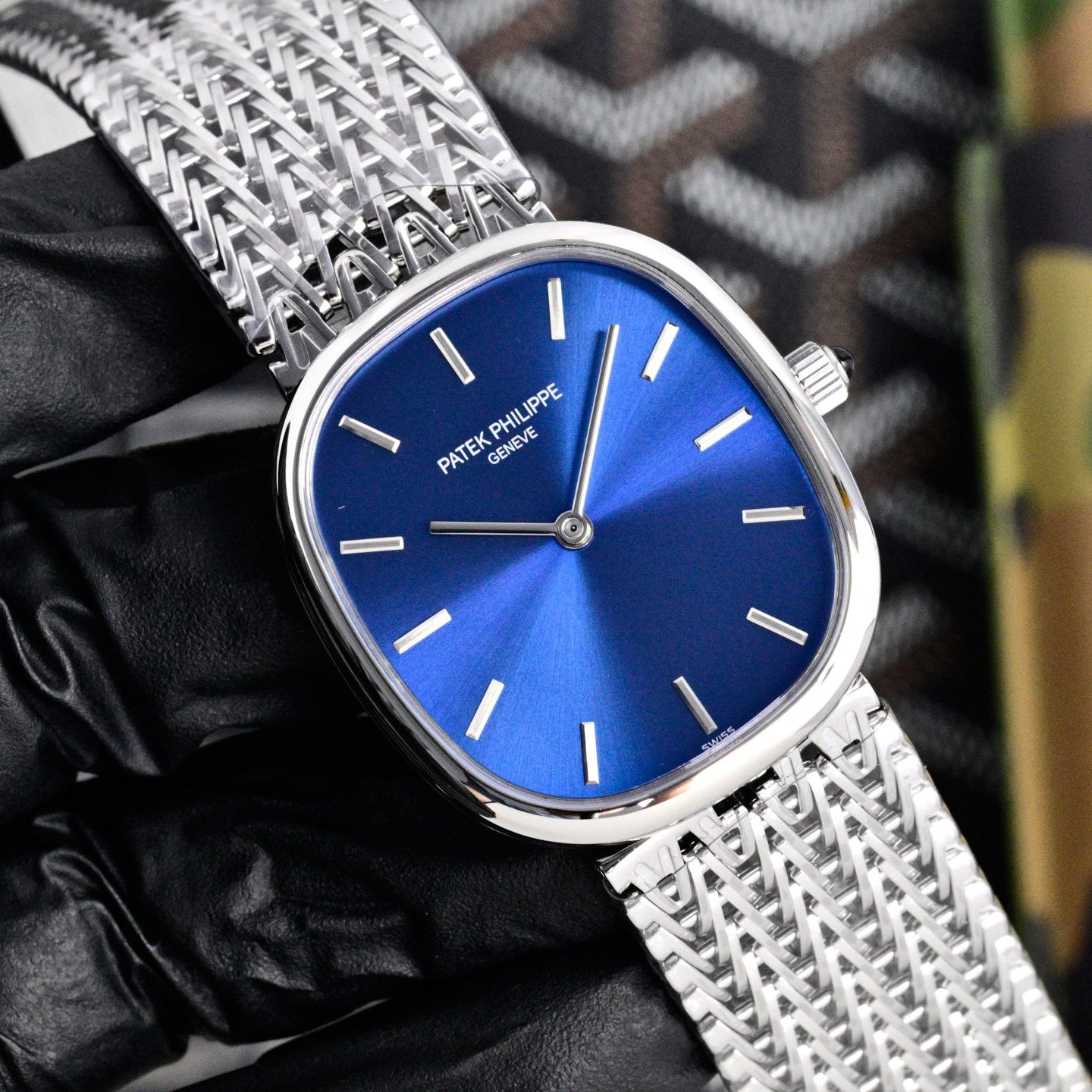 Patek Philippe Golden Ellipse Silver Chain Bracelet Watch