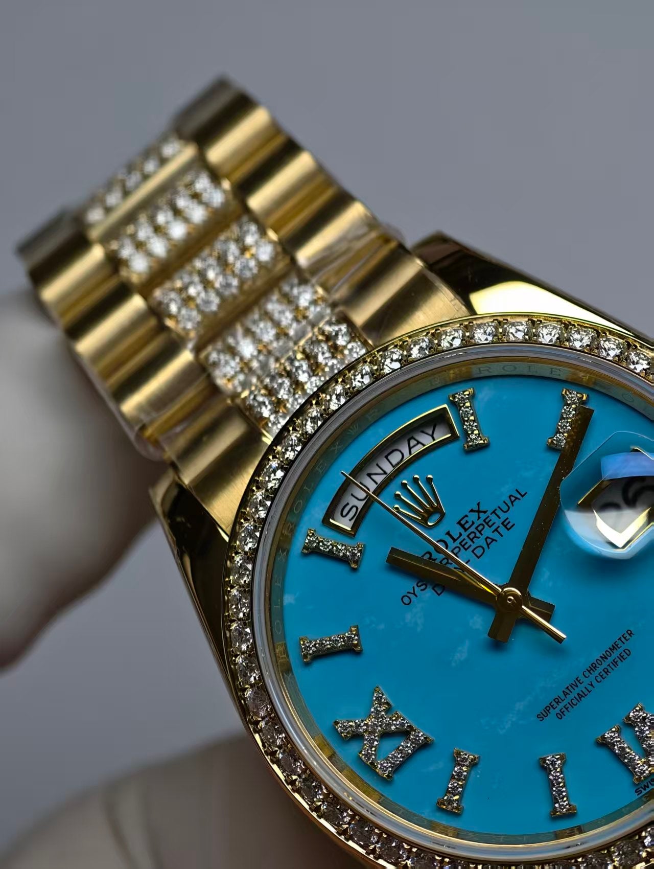 Rolex Day-Date 36 Yellow Gold Turquoise Diamond Dial