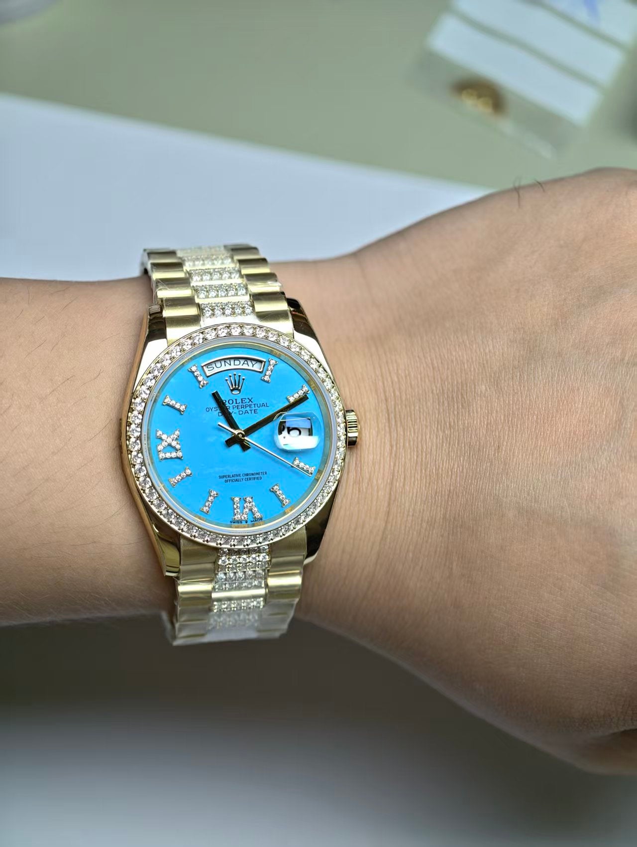 Rolex Day-Date 36 Yellow Gold Turquoise Diamond Dial