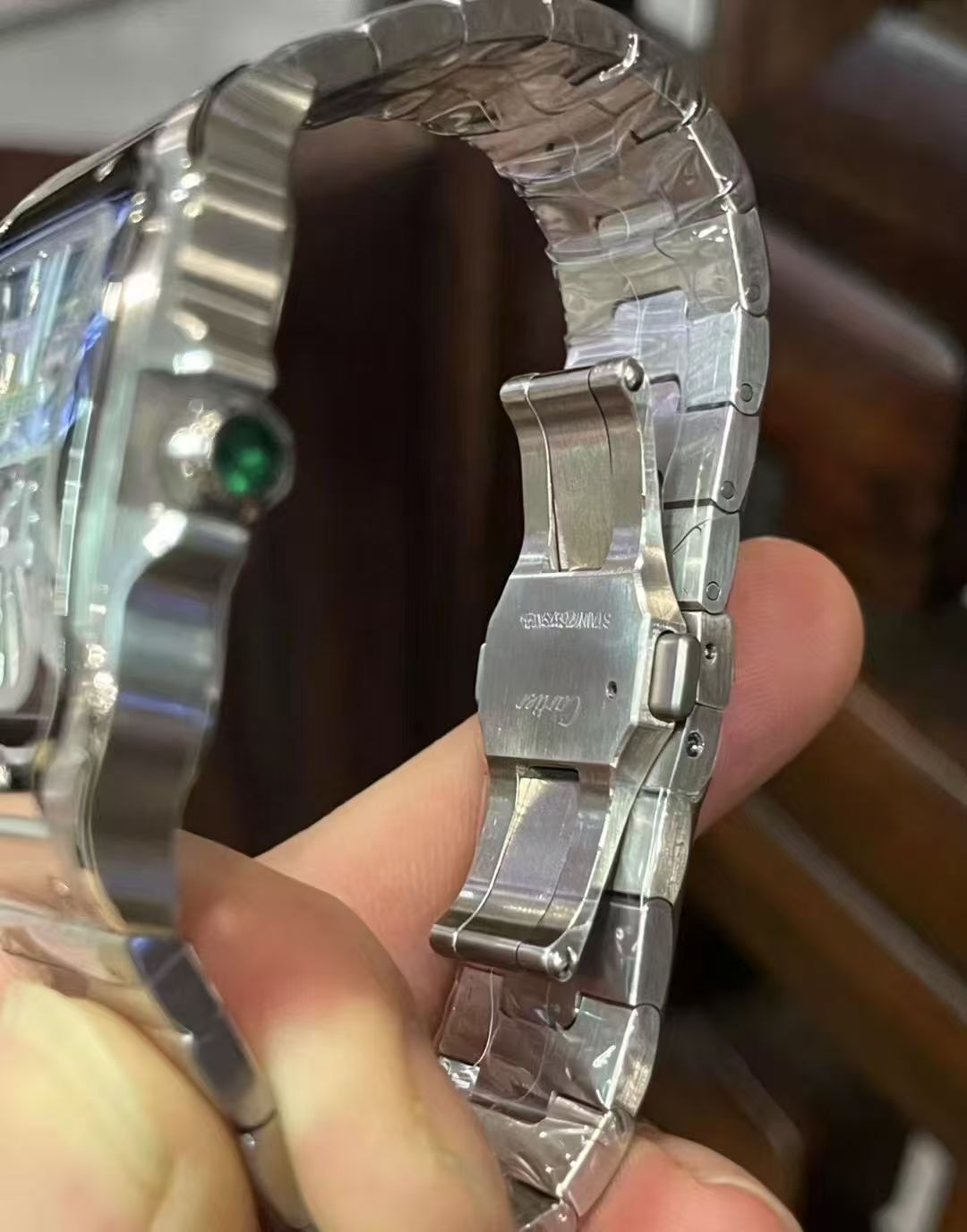Cartier Santos Skeleton WHSA0028 Steel Green Dial