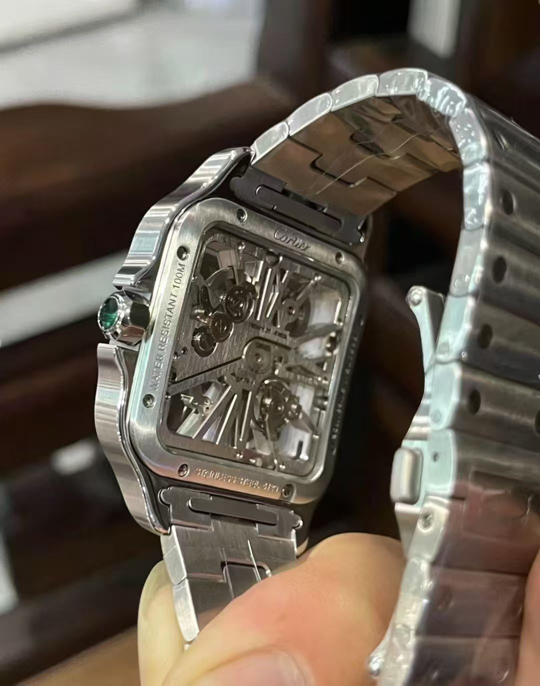 Cartier Santos Skeleton WHSA0028 Steel Green Dial