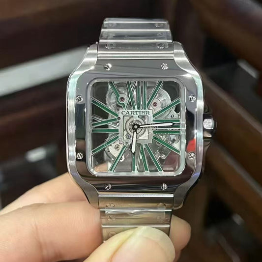 Cartier Santos Skeleton WHSA0028 Steel Green Dial