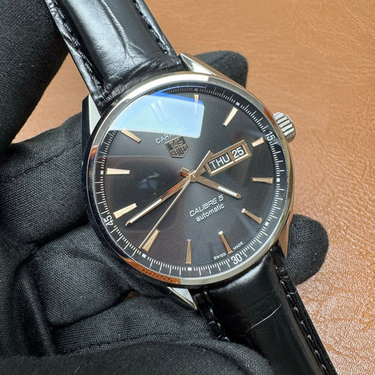 TAG Heuer Carrera Calibre 5 Black Dial Leather Watch