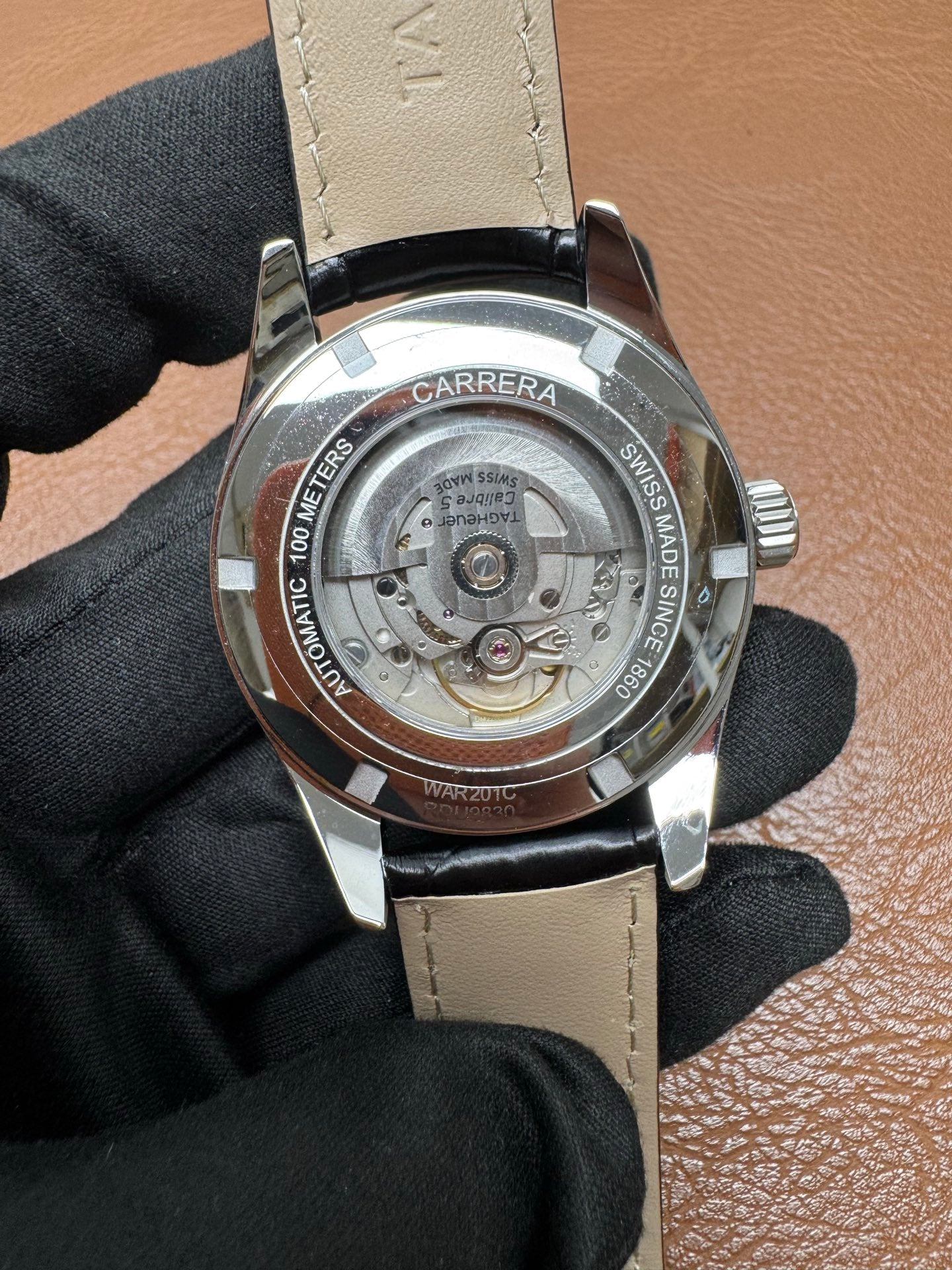 TAG Heuer Carrera Calibre 5 Black Dial Leather Watch
