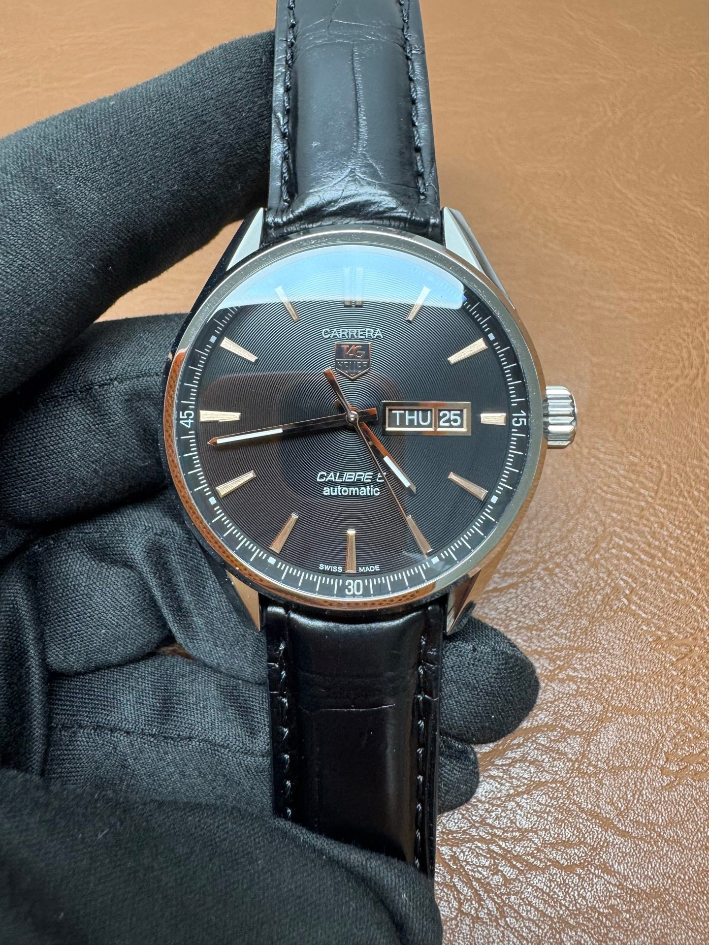 TAG Heuer Carrera Calibre 5 Black Dial Leather Watch