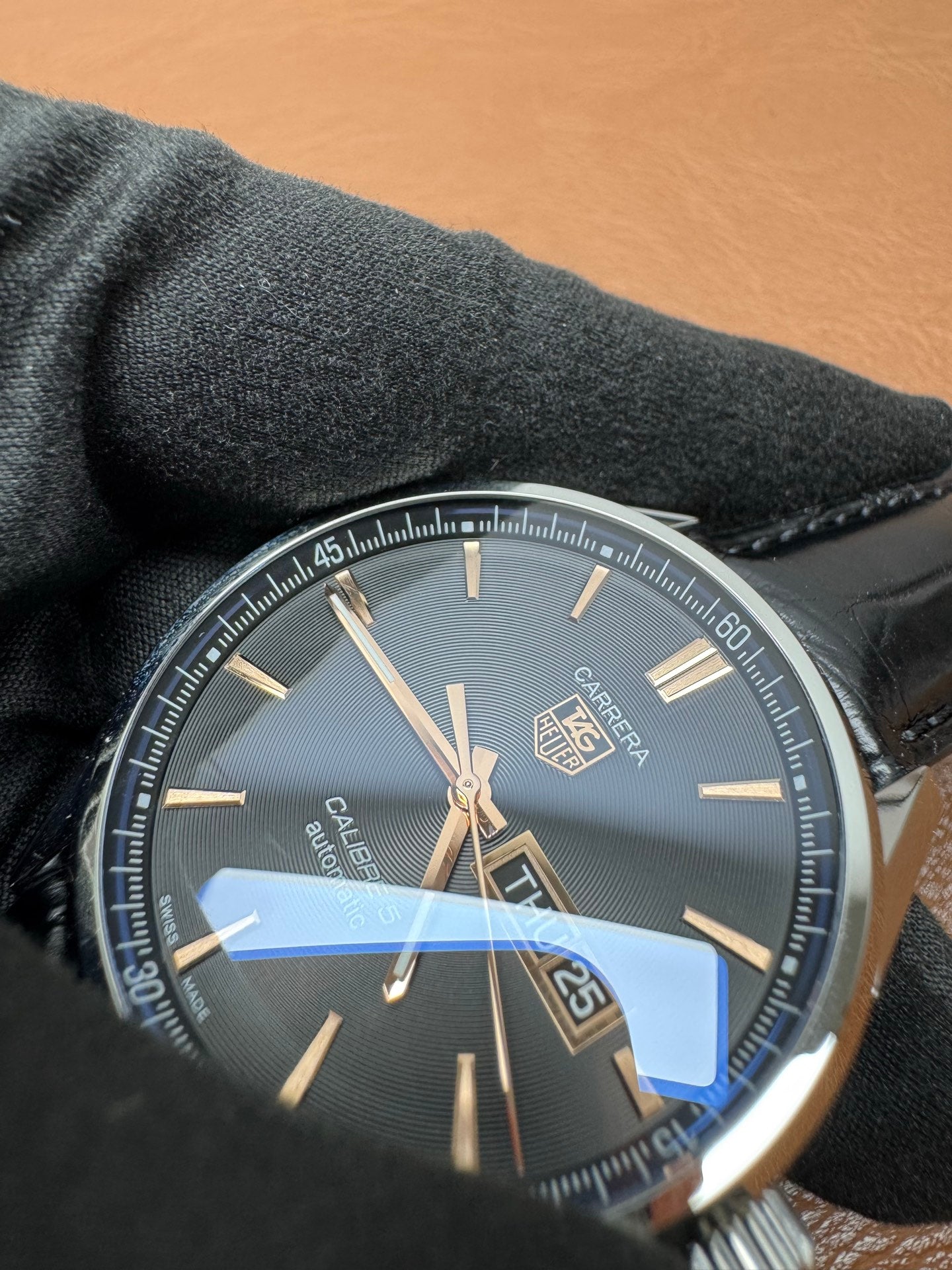 TAG Heuer Carrera Calibre 5 Black Dial Leather Watch