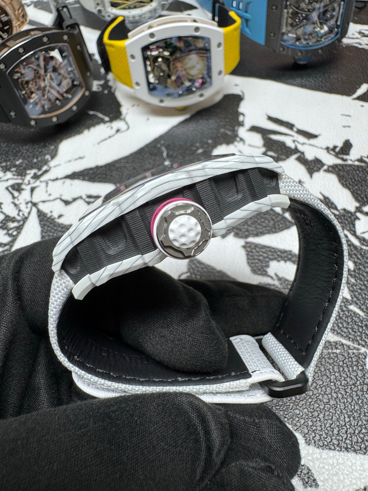 Richard Mille RM 38-02 Manual Winding Tourbillon Bubba Watson featuring a striking white and pink Quartz TPT case