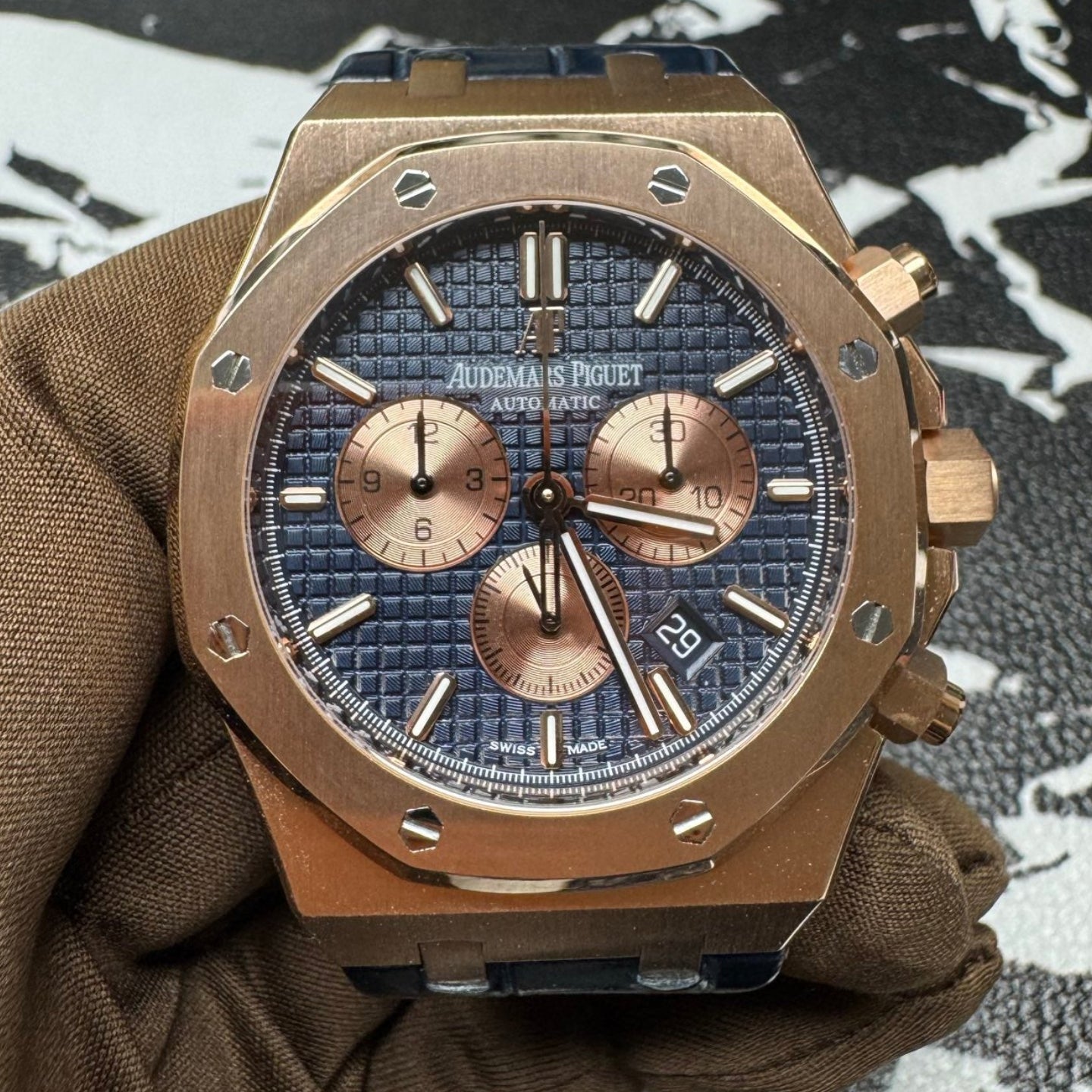 Audemars Piguet Royal Oak Chronograph Rose Gold Blue Dial Watch
