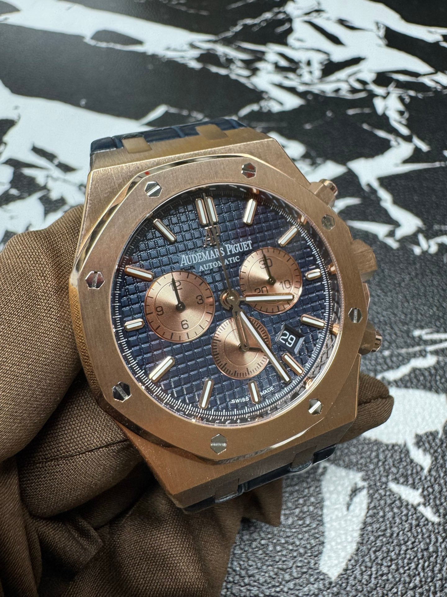 Audemars Piguet Royal Oak Chronograph Rose Gold Blue Dial Watch