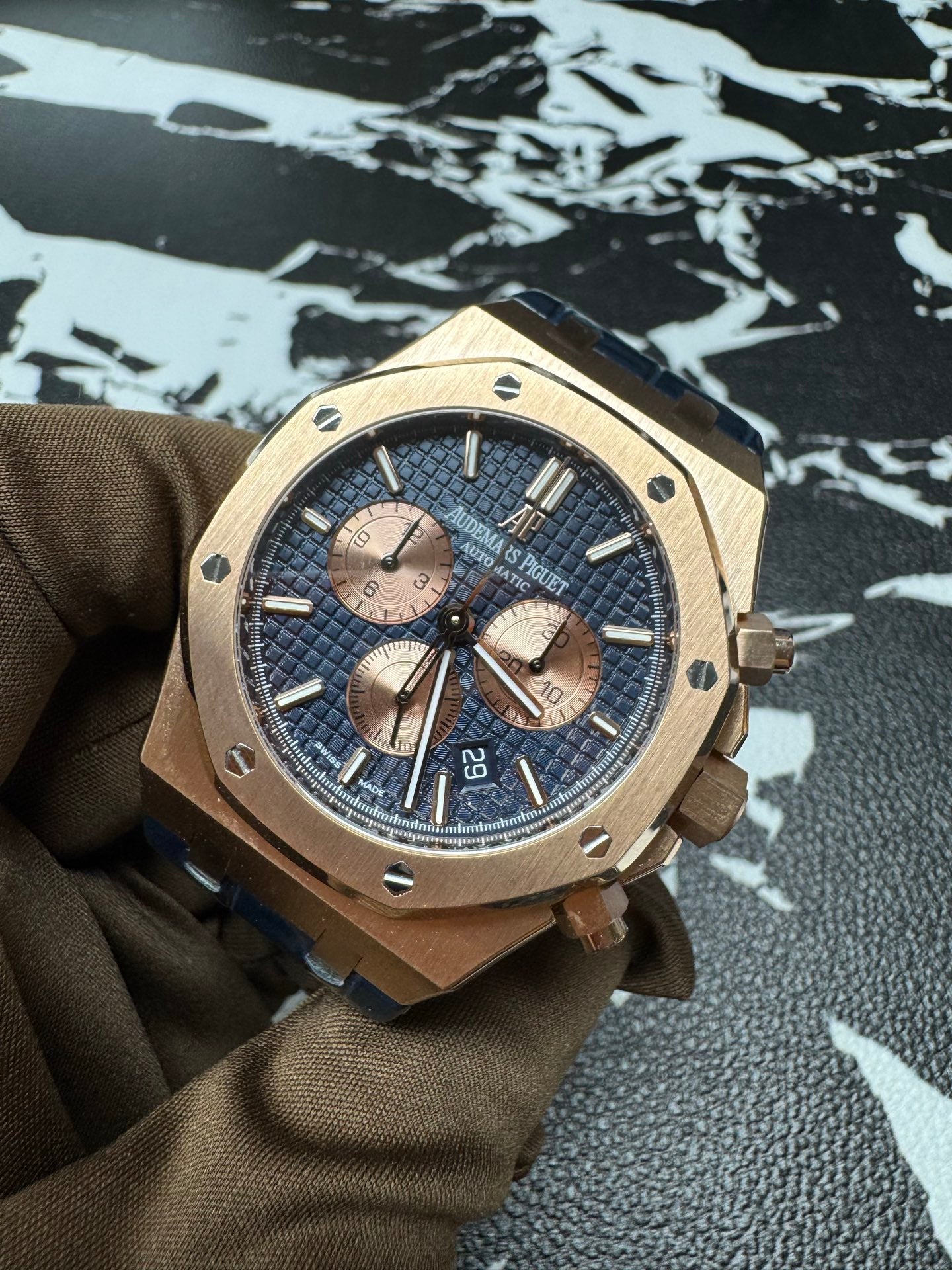 Audemars Piguet Royal Oak Chronograph Rose Gold Blue Dial Watch