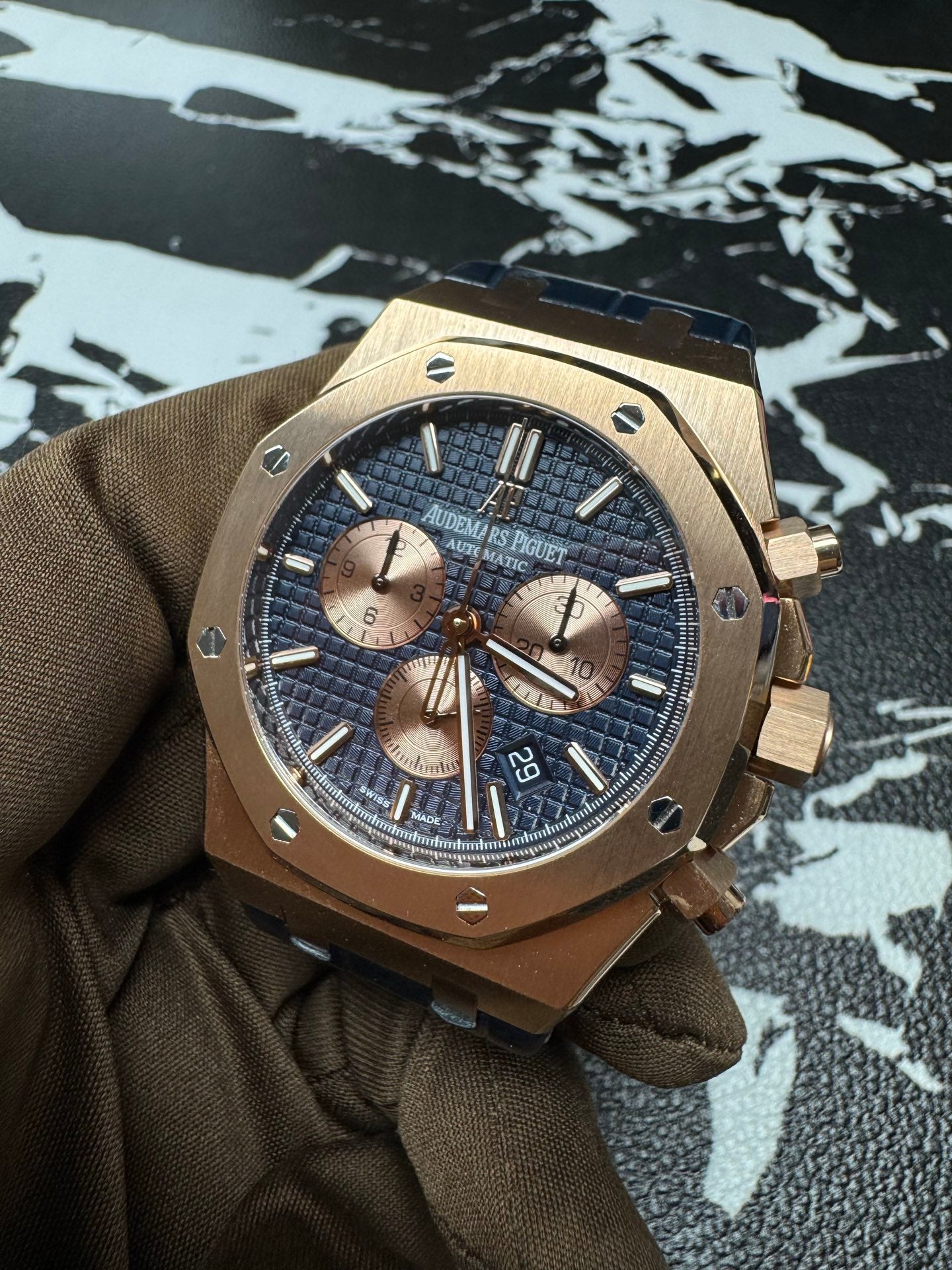 Audemars Piguet Royal Oak Chronograph Rose Gold Blue Dial Watch