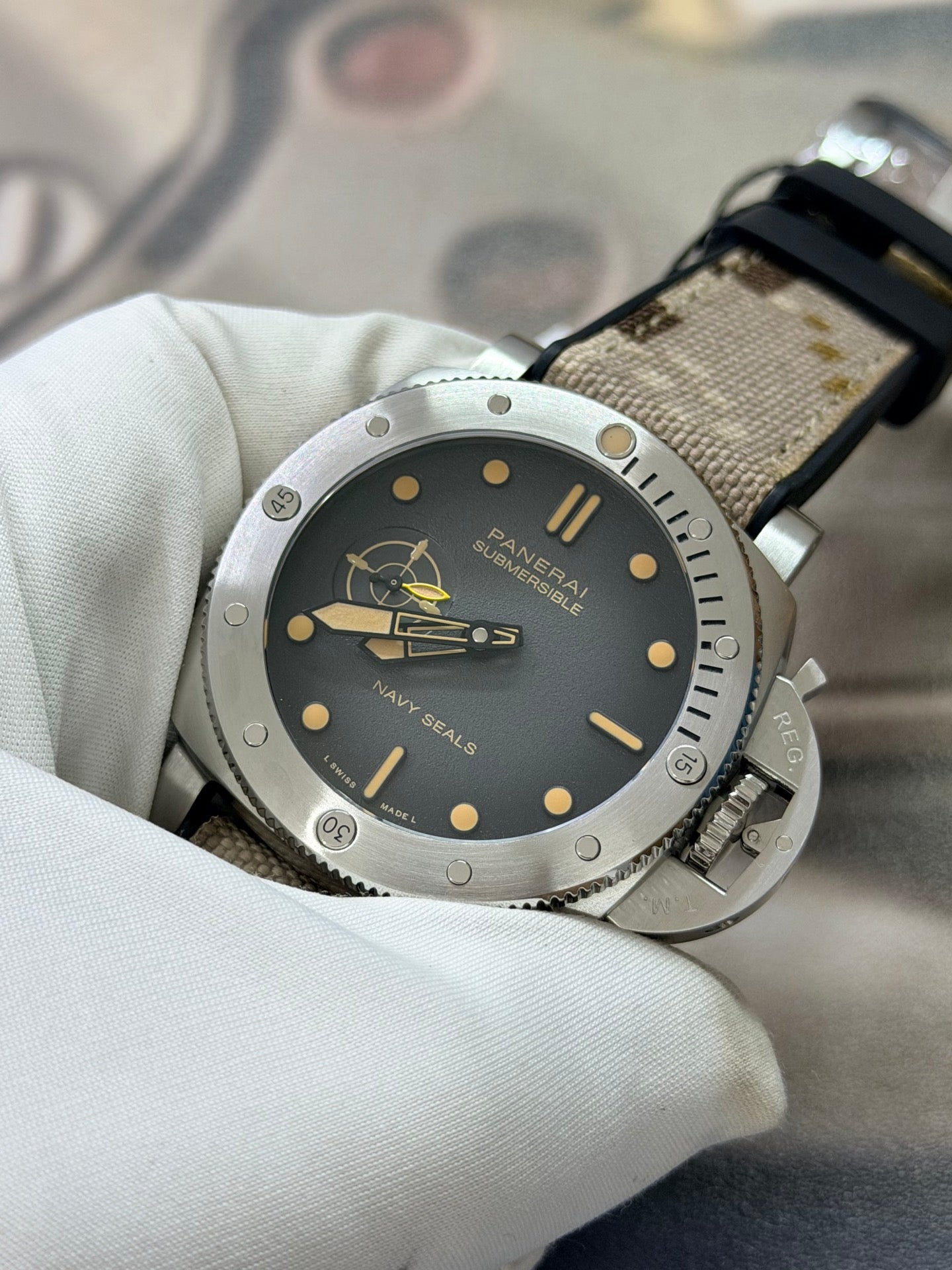 Panerai Submersible QuarantaQuattro Navy SEALs PAM01518 Camo Strap Watch