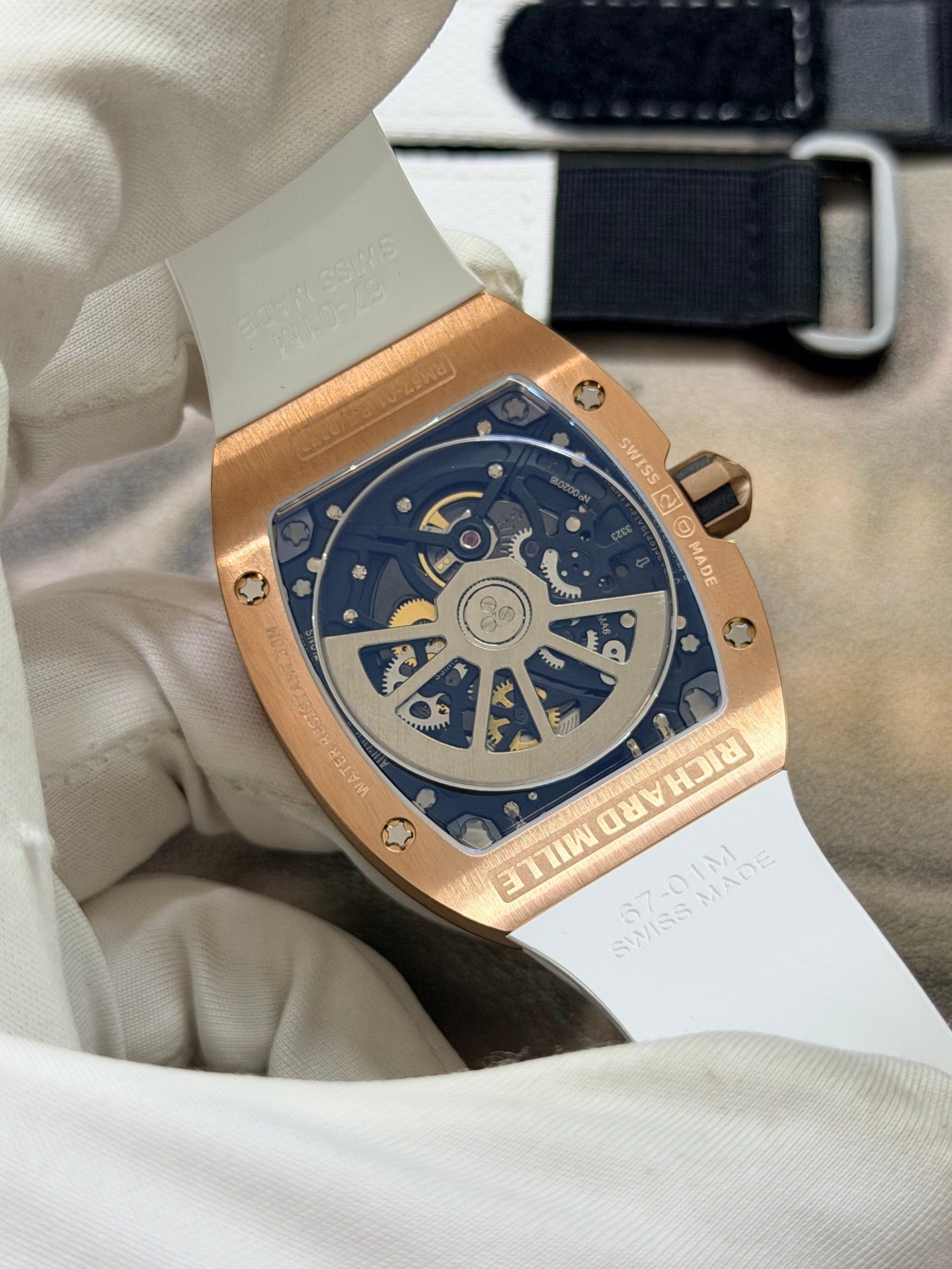 Richard Mille RM 67-01 Rose Gold Diamond White Rubber Strap Watch