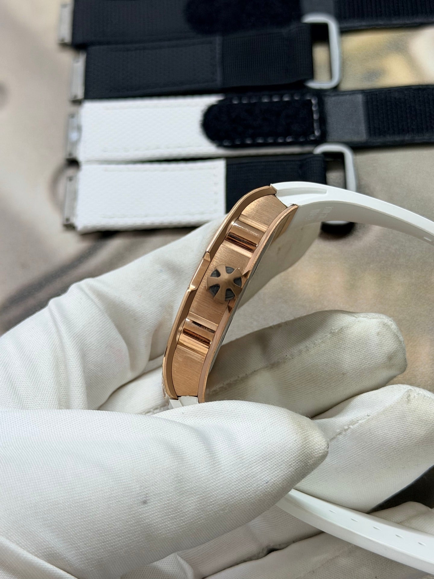 Richard Mille RM 67-01 Rose Gold Diamond White Rubber Strap Watch