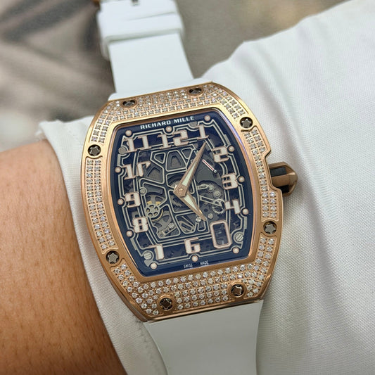 Richard Mille RM 67-01 Rose Gold Diamond White Rubber Strap Watch