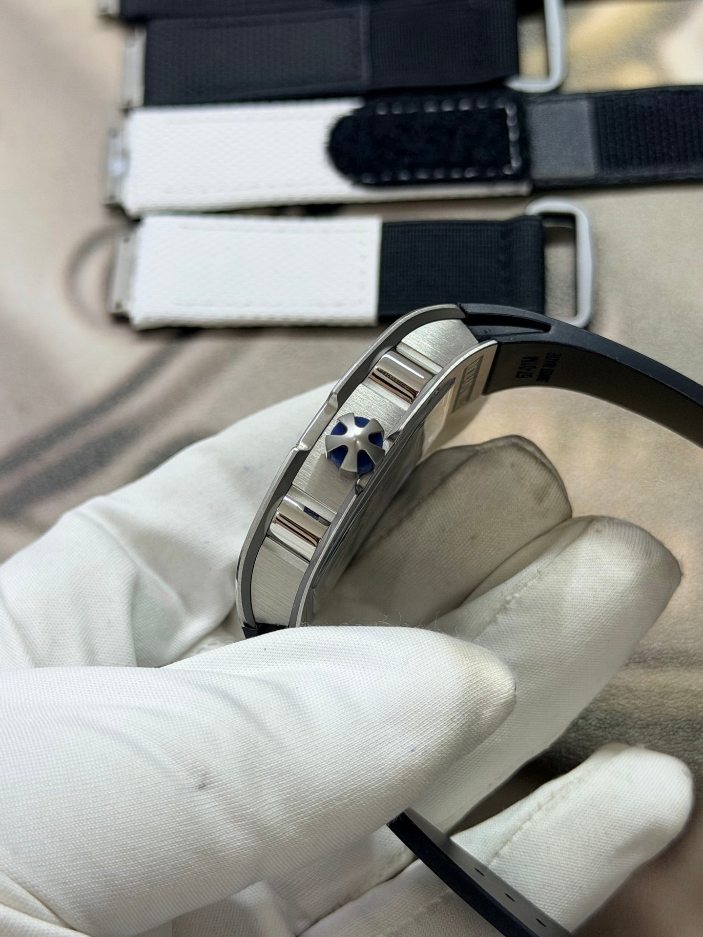 Richard Mille RM 67-01 Extra-Flat watch features a distinctive tonneau-shaped titanium case and a skeletonized dial. (Copy)