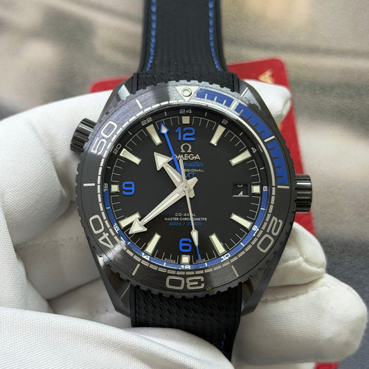 Omega Seamaster Planet Ocean Black Ceramic Blue Accent Luxury Watch