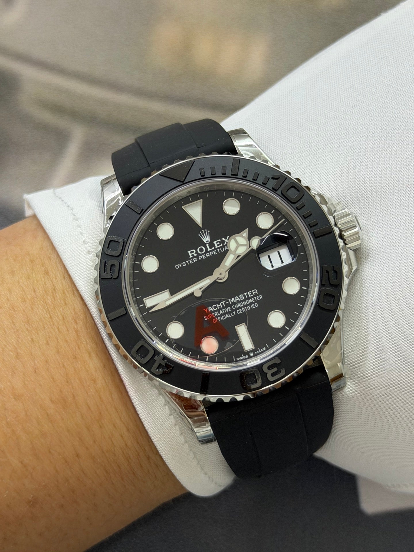 Rolex Yacht-Master 42 18 ct White Gold with Black Dial & Oysterflex Strap