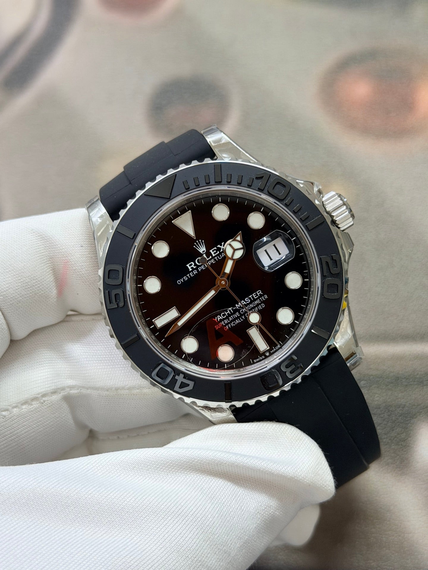 Rolex Yacht-Master 42 18 ct White Gold with Black Dial & Oysterflex Strap