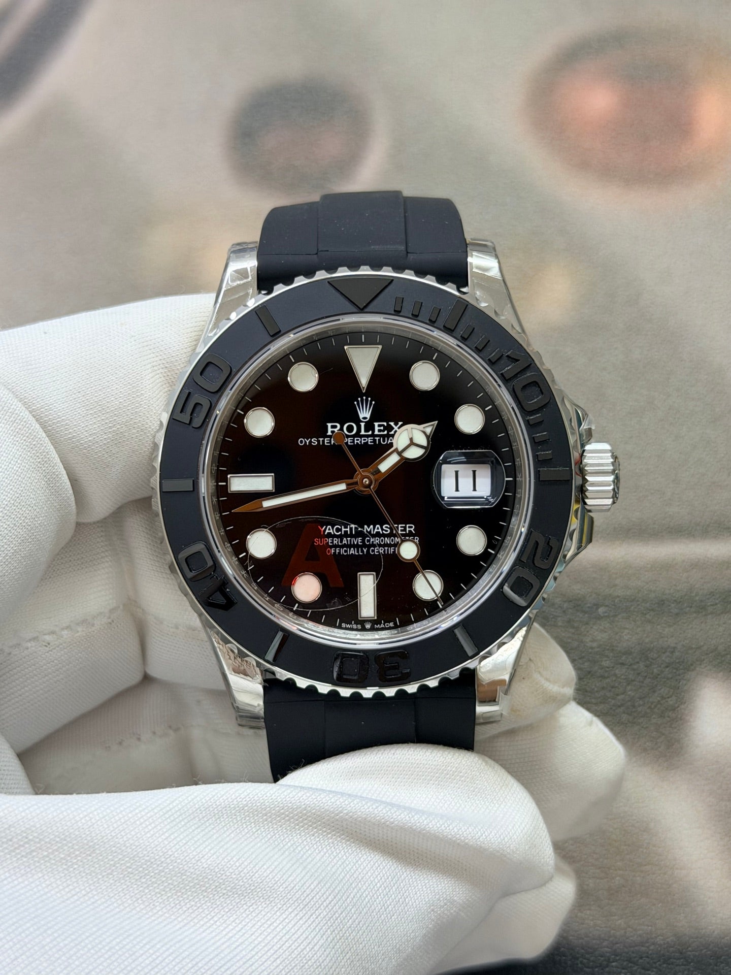 Rolex Yacht-Master 42 18 ct White Gold with Black Dial & Oysterflex Strap