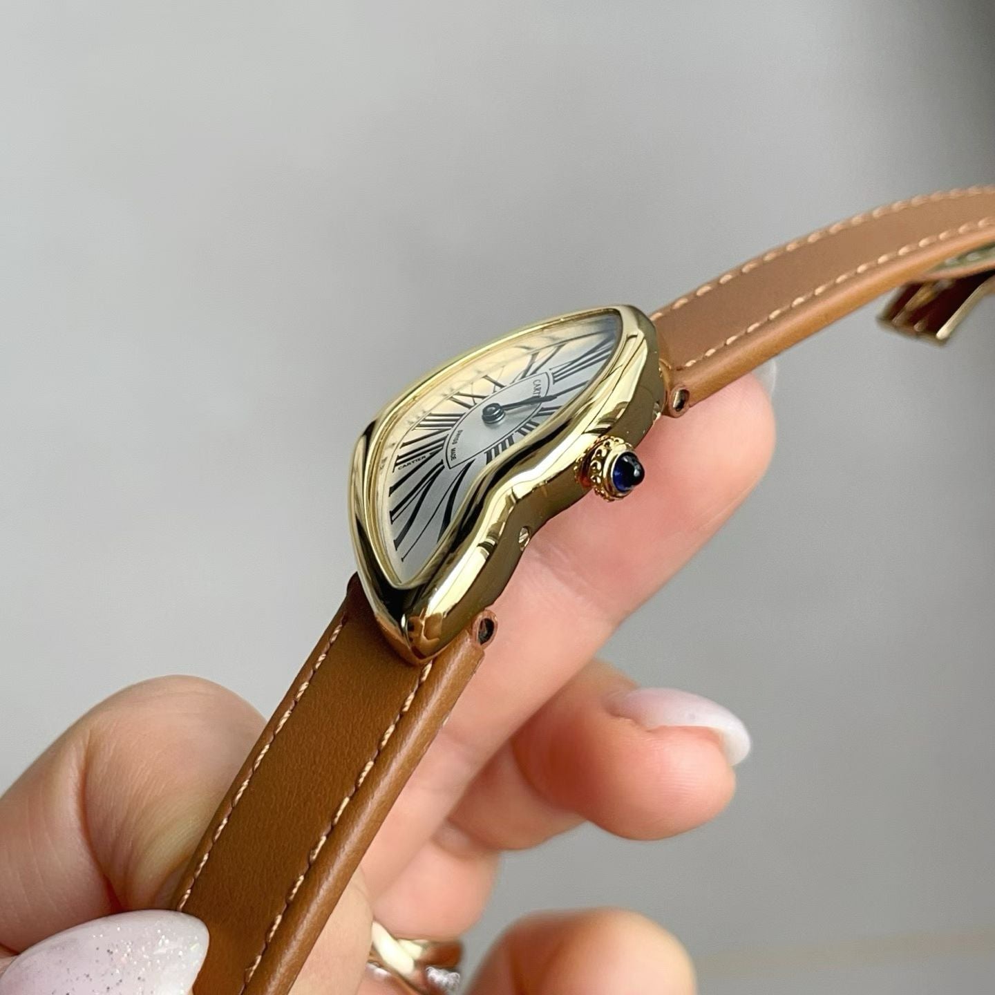 Cartier Crash Yellow Gold Watch with Brown Leather Strap
