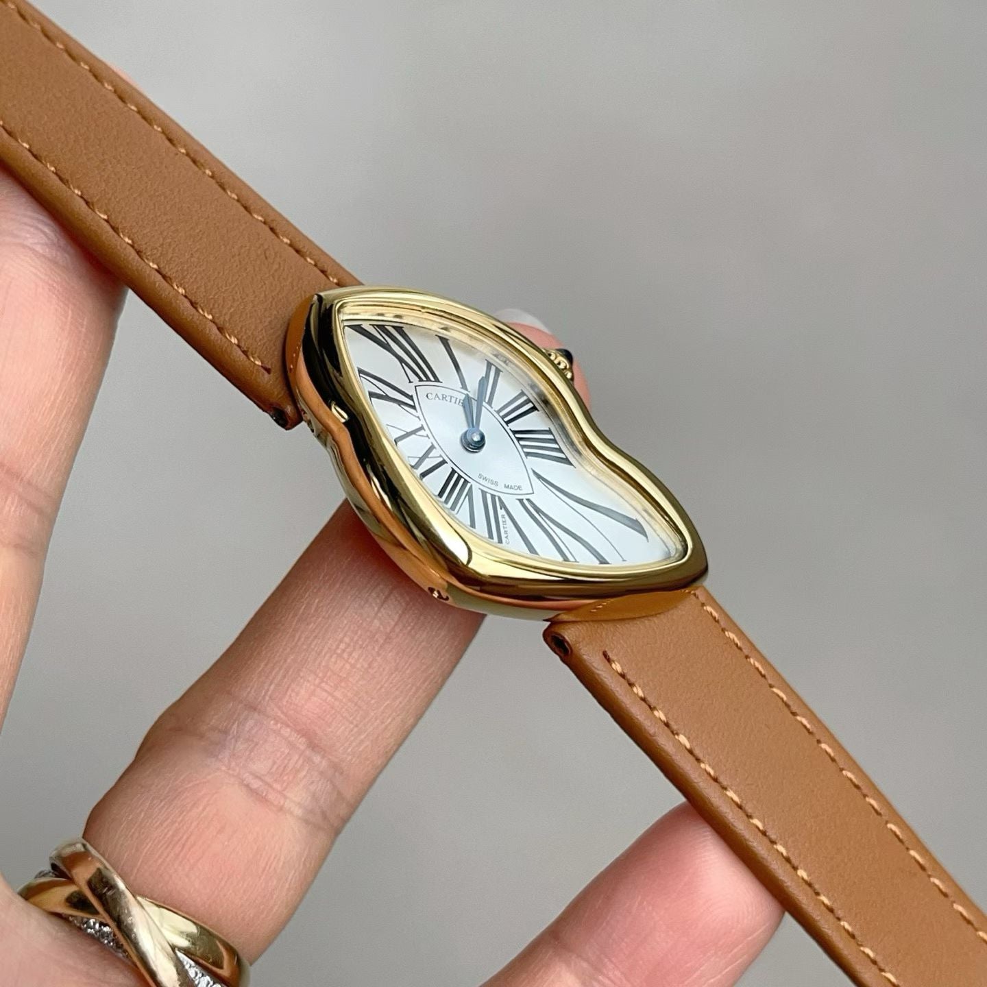 Cartier Crash Yellow Gold Watch with Brown Leather Strap