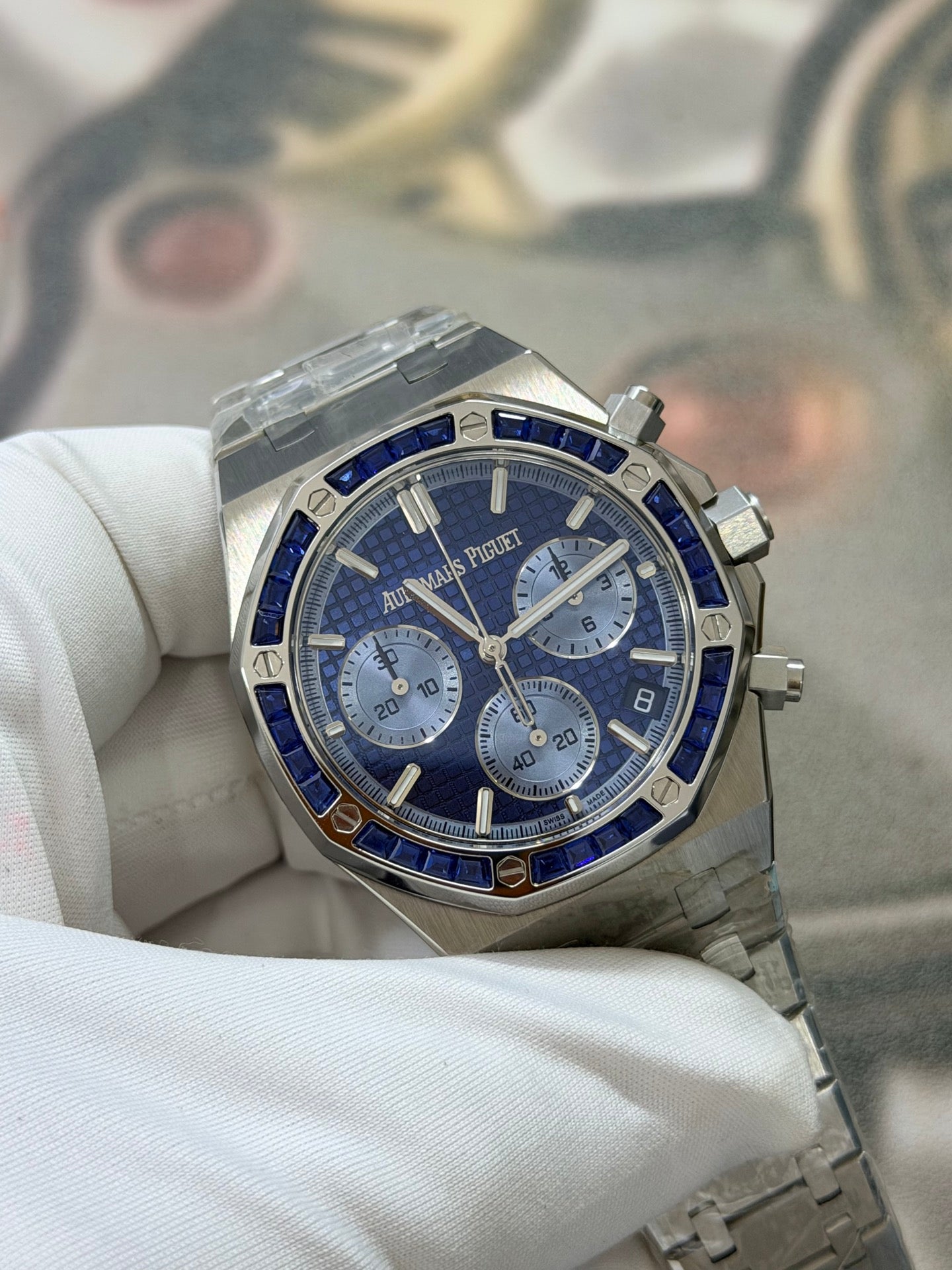 Audemars Piguet Royal Oak Chronograph 41mm Blue Sapphire Bezel & Grande Tapisserie Dial