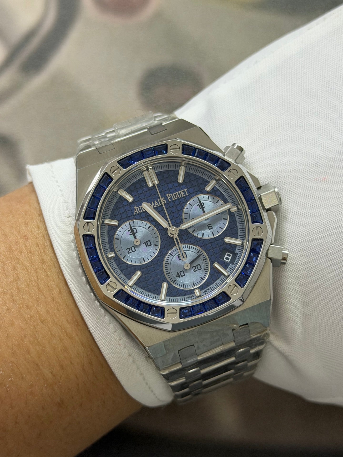 Audemars Piguet Royal Oak Chronograph 41mm Blue Sapphire Bezel & Grande Tapisserie Dial