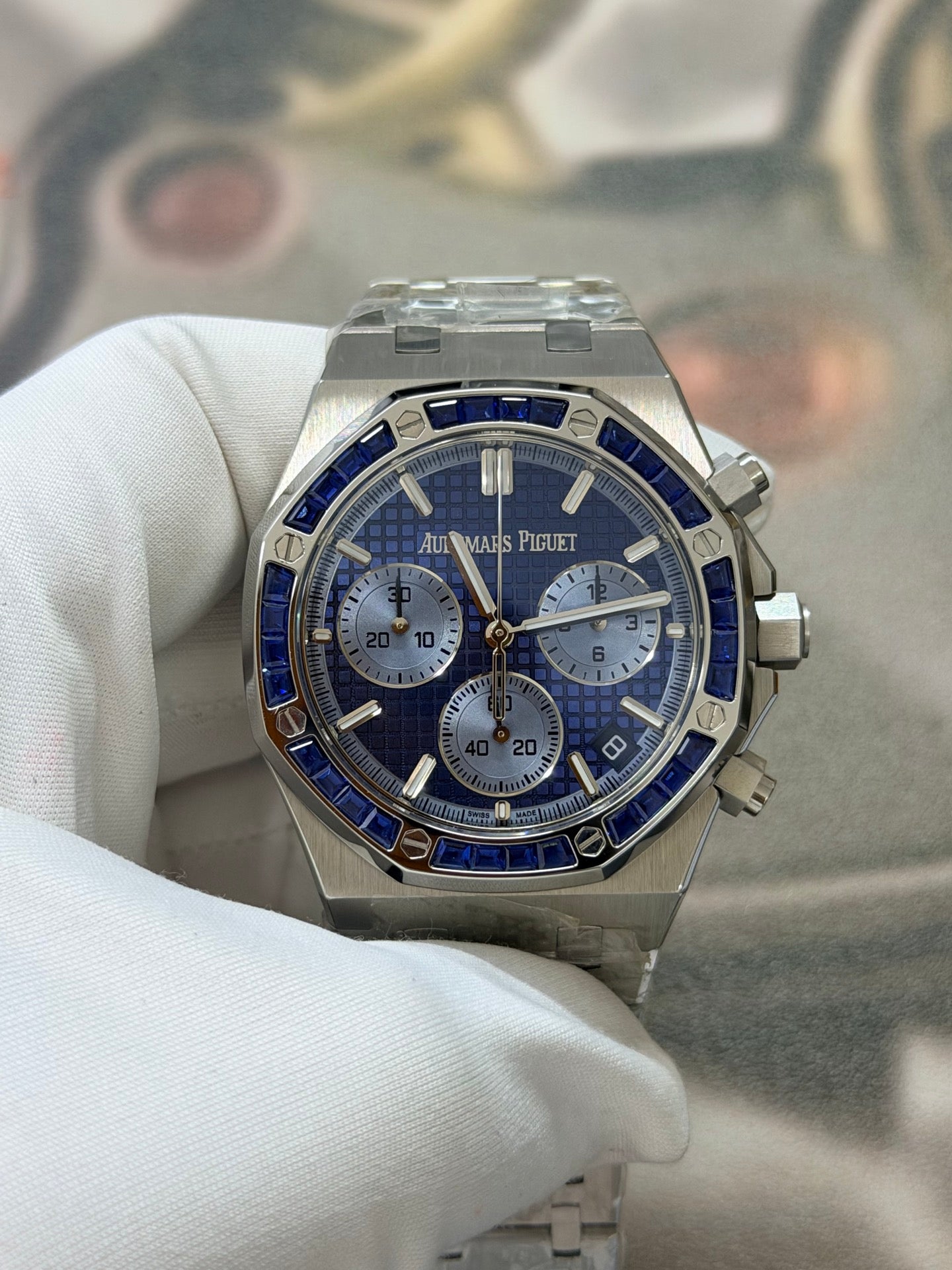 Audemars Piguet Royal Oak Chronograph 41mm Blue Sapphire Bezel & Grande Tapisserie Dial