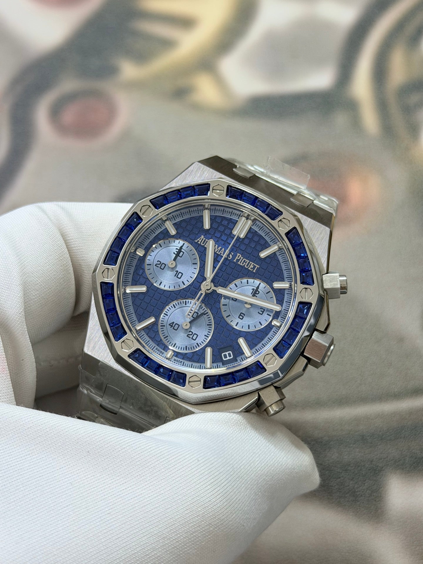 Audemars Piguet Royal Oak Chronograph 41mm Blue Sapphire Bezel & Grande Tapisserie Dial