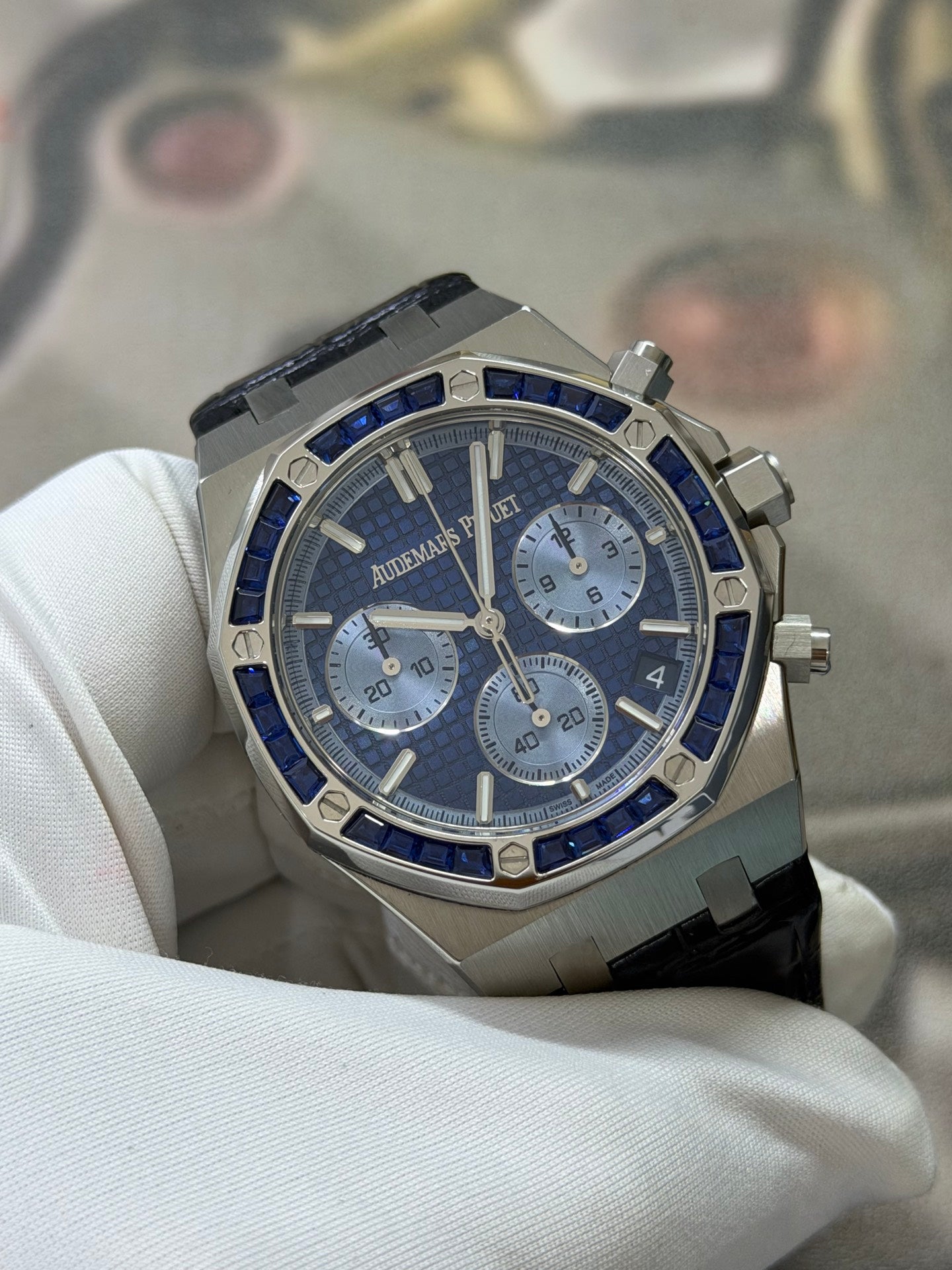 Audemars Piguet Royal Oak Selfwinding Chronograph with Blue Sapphire Bezel