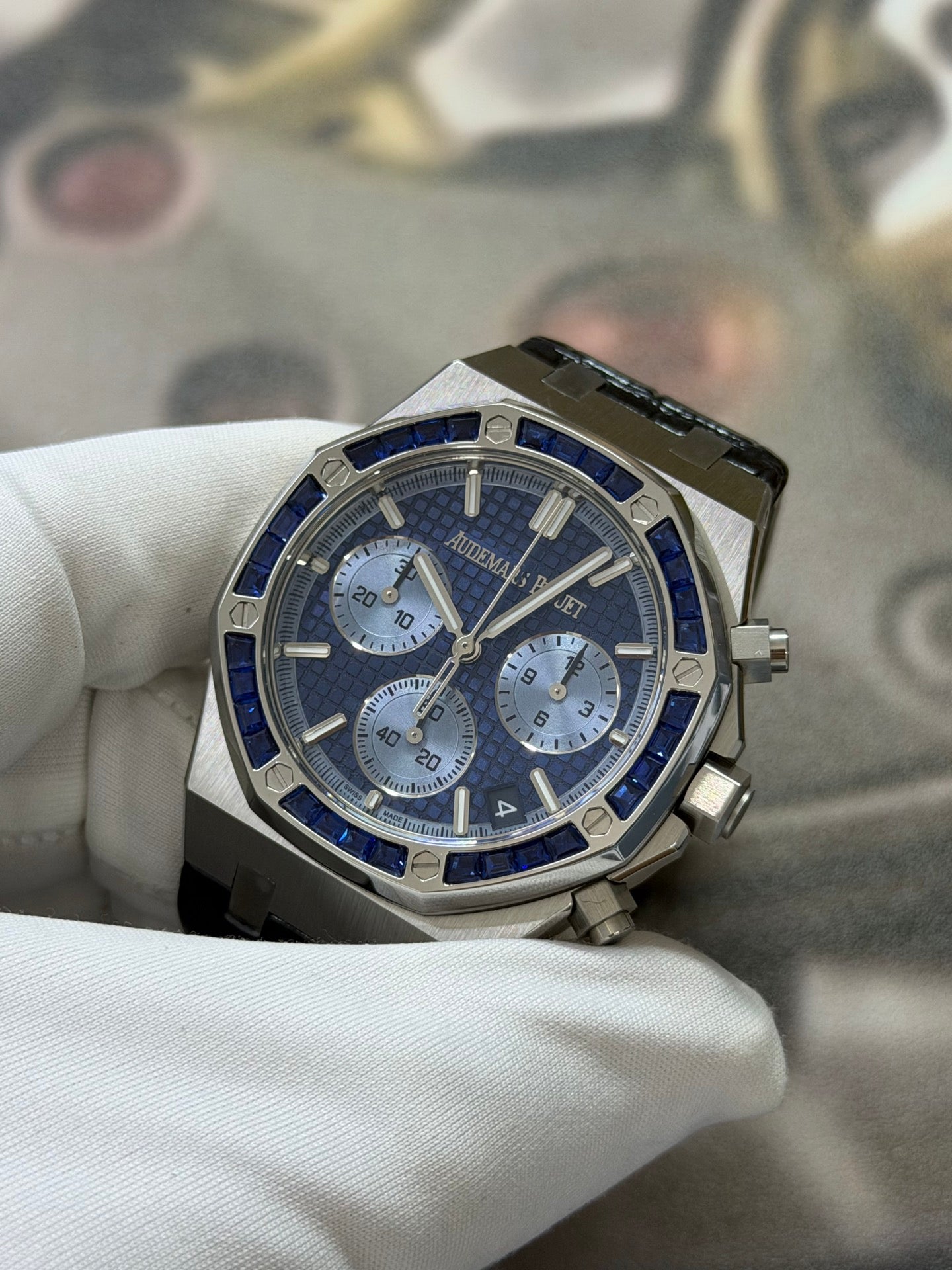 Audemars Piguet Royal Oak Selfwinding Chronograph with Blue Sapphire Bezel